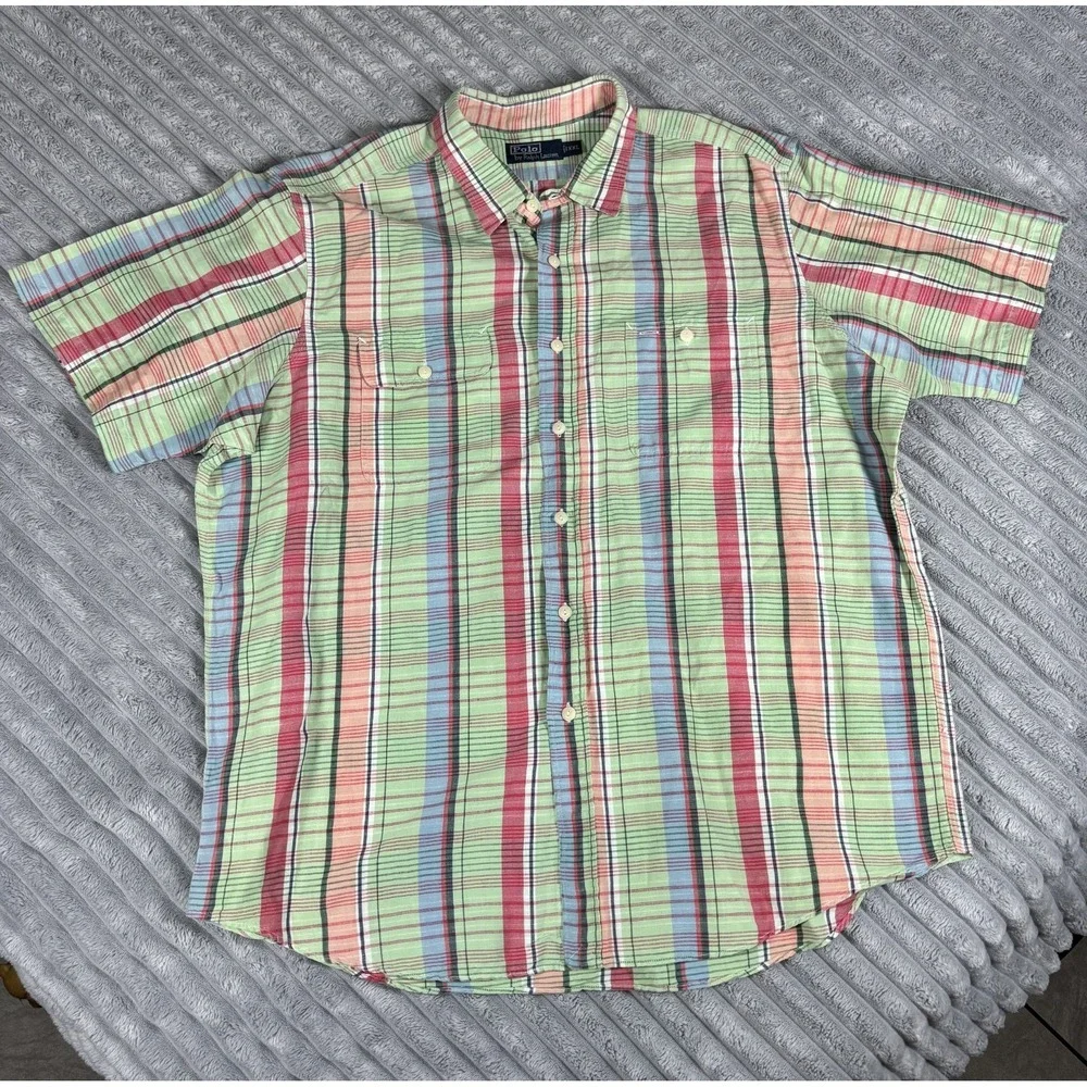 Polo Ralph Lauren Men's 2XL Button Up Linen Blend Short Sleeve VTG Single Stitch